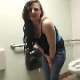 Aurelia farts repeatedly until she finally sits down on a public restroom toilet to relieve herself with some audible pissing and shitting. 6 minutes.